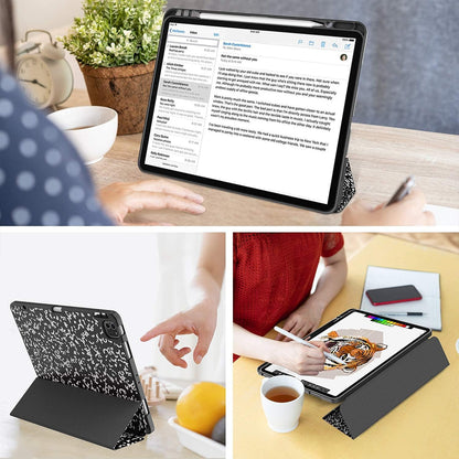 iPad Pro 12.9 Case (2021/2022, 5th/6th Generation) with Pencil Holder, Slim Lightweight Trifold Stand, Soft TPU Back Cover with Pencil Charging and Auto Sleep/Wake Function