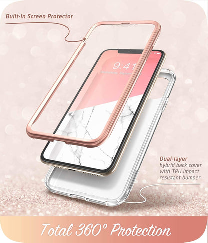 Cosmo Series Slim Full-Body Protective Case with Built-In Screen Protector for iPhone 11 Pro Max (Marble)