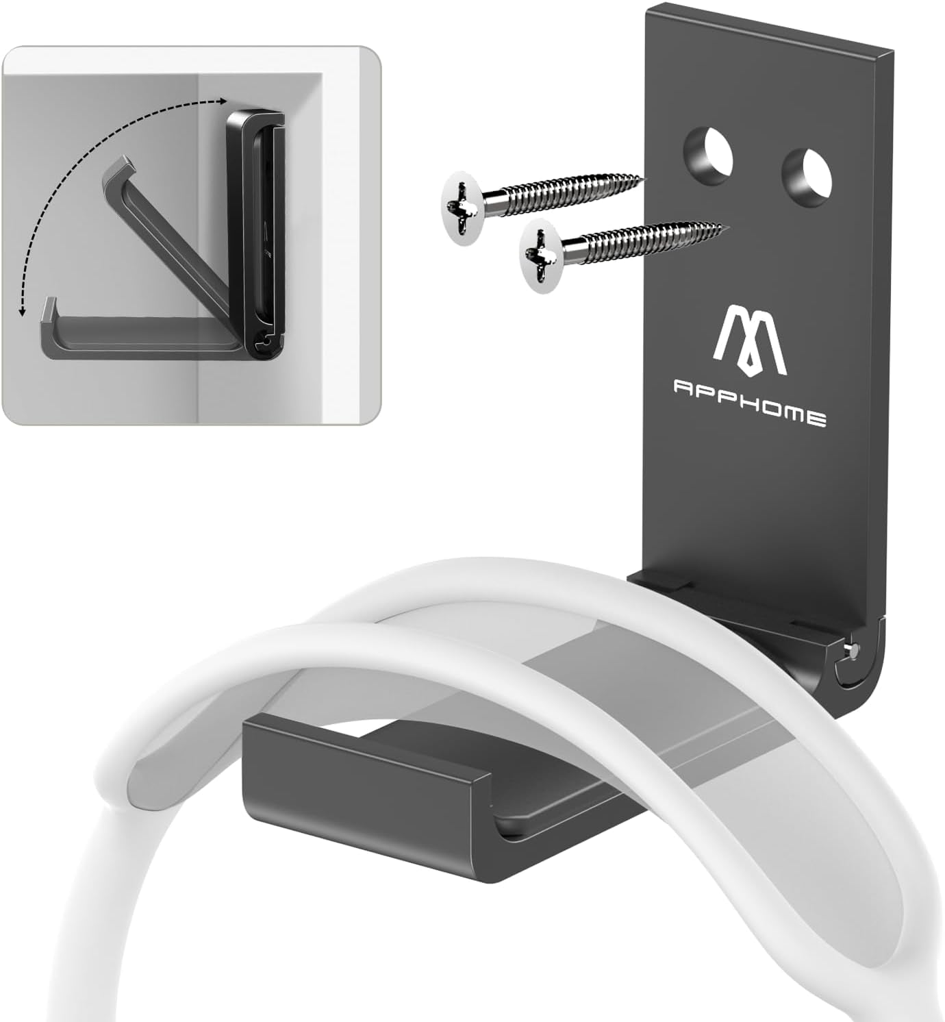 Foldable Headphone Stand and Headset Holder Mount with No-Scratch Silicone Pad Wall Hook for Gaming Headsets, Space-Saving Under Desk Hanger with Strong Adhesive for PC, Home, and Office, Black