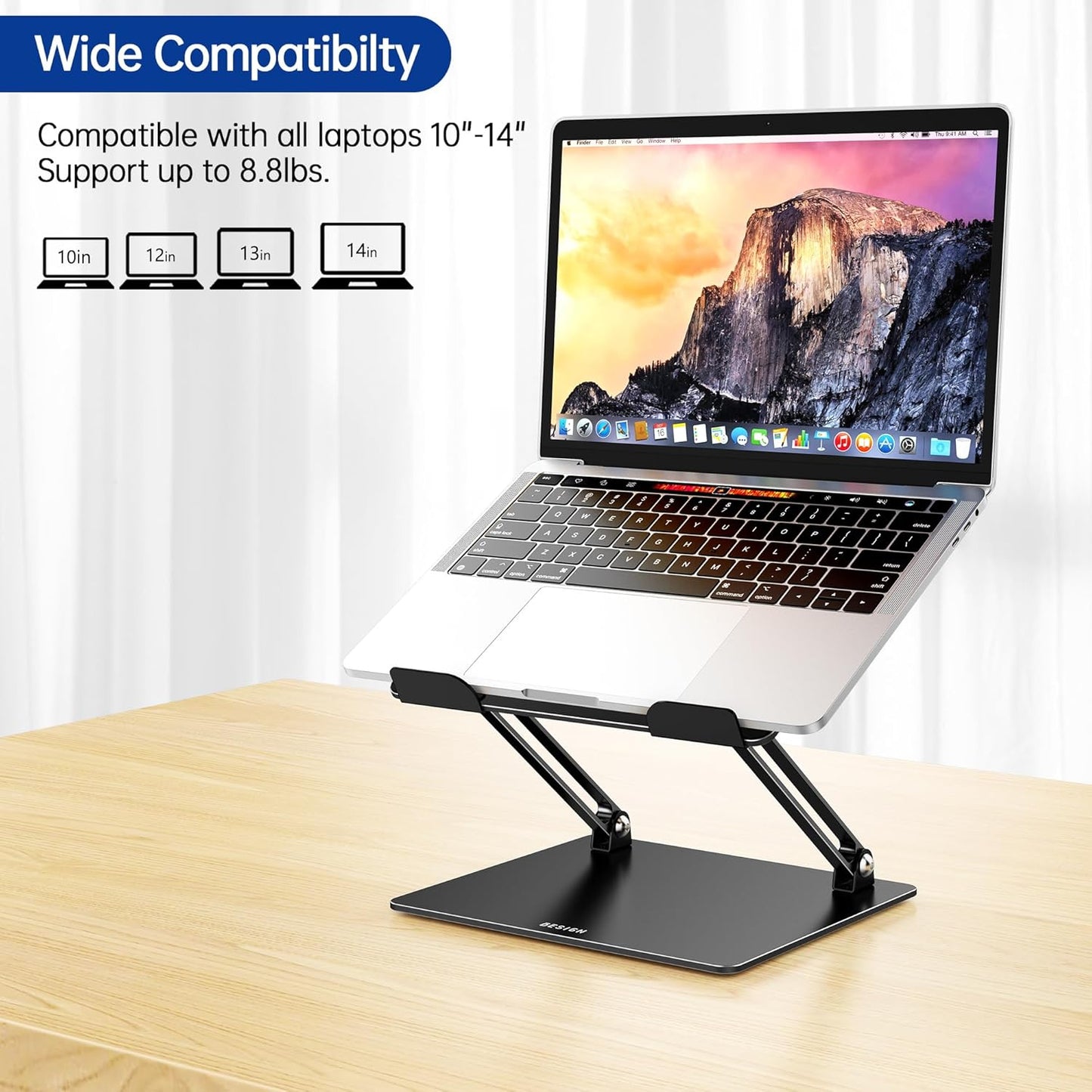 LS10 Ergonomic Adjustable Laptop Stand for Desk - Foldable and Portable Notebook Holder Compatible with 10-14" Laptops, Black