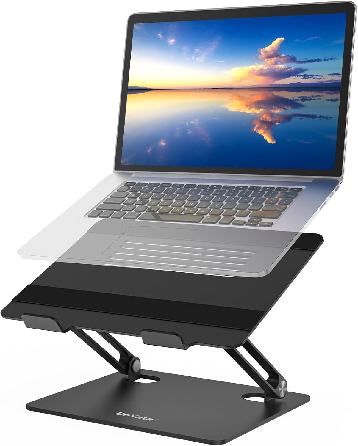 Adjustable Laptop Stand with Non-Slip Silicone and Protective Hooks, Compatible with Laptops up to 17 Inches, Ideal for MacBook - Black