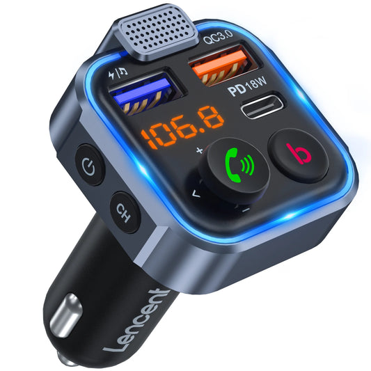 Wireless Bluetooth 5.0 FM Transmitter Car Kit with Type-C PD 20W and QC3.0 Fast USB MP3 Player