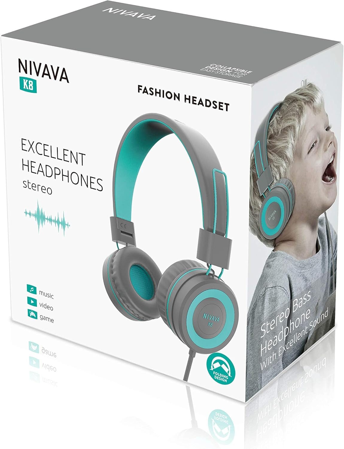 K8 Wired Headphones for Kids with Adjustable Headband and 3.5mm Jack - Foldable On-Ear Headset for School, Travel, and Compatible with Kindle, Tablets, and Cellphones (Dark Gray)