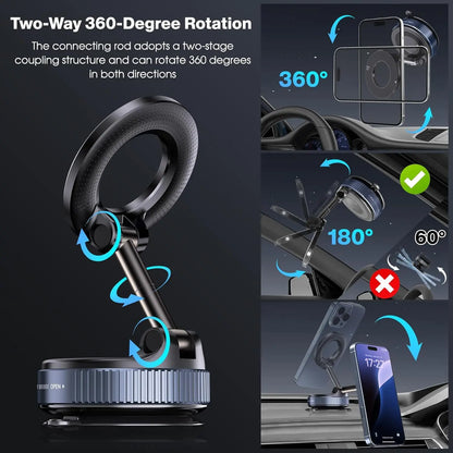 Vacuum Magnetic Suction Phone Holder, Foldable and Retractable Hands-Free Suction Cup Phone Mount for Car/Gym/Mirror/Smooth Surface, Compatible with Iphone Android and All Smartphones