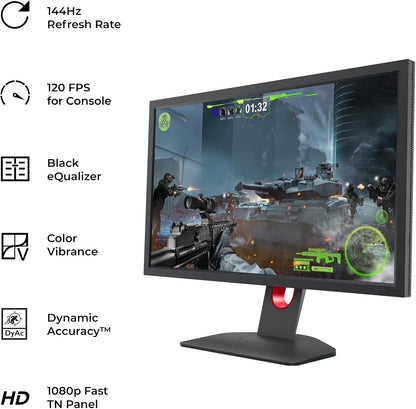 Zowie XL2411K 24-Inch 144Hz Gaming Monitor - 1080P Resolution, Compact Base, Ergonomic Stand, XL Settings for Sharing, Customizable Quick Menu, Dyac Technology, 120Hz Compatibility for PS5 and Xbox Series X