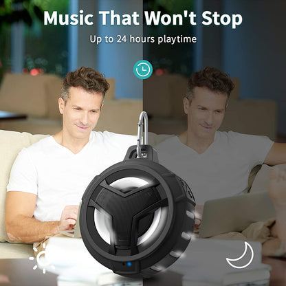 Bluetooth Shower Speaker - Portable IP67 Waterproof Wireless Speaker with LED Light, Floating Design, 2000mAh Battery, True Wireless Stereo for Kayaking and Beach Use - Black