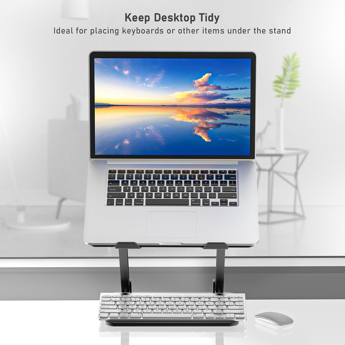 Adjustable Laptop Stand with Non-Slip Silicone and Protective Hooks, Compatible with Laptops up to 17 Inches, Ideal for MacBook - Black