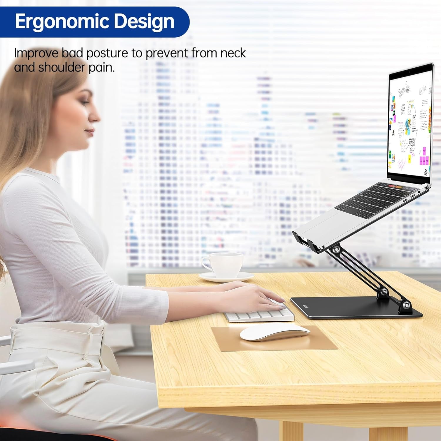 LS10 Ergonomic Adjustable Laptop Stand for Desk - Foldable and Portable Notebook Holder Compatible with 10-14" Laptops, Black