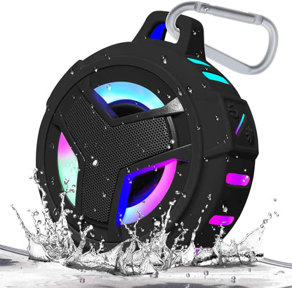 Bluetooth Shower Speaker - Portable IP67 Waterproof Wireless Speaker with LED Light, Floating Design, 2000mAh Battery, True Wireless Stereo for Kayaking and Beach Use - Black